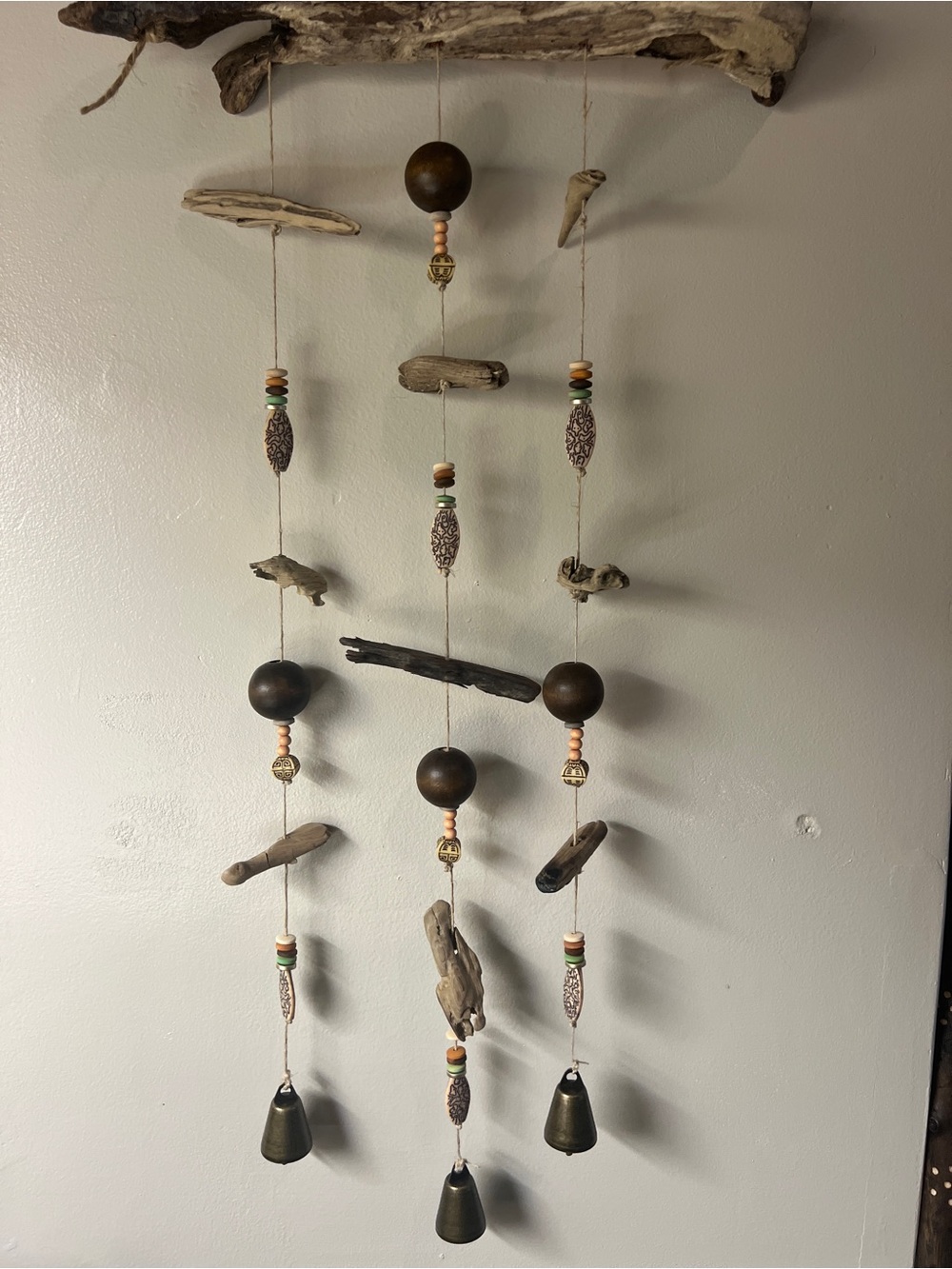 Hand Crafted Brown Bead Driftwood Wind Chime